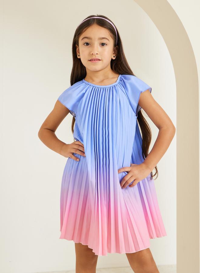 Styli Girls Pleated Ombre Print Midi Dress - Image 1